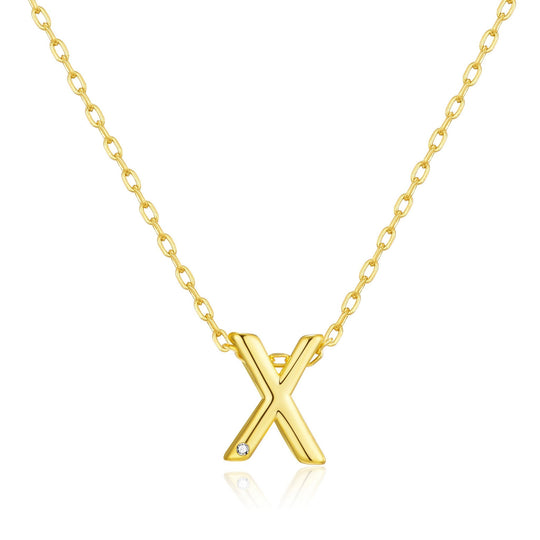Gold Plated Initial Necklace Letter X Created with Zircondia® Crystals - Philip Jones Jewellery
