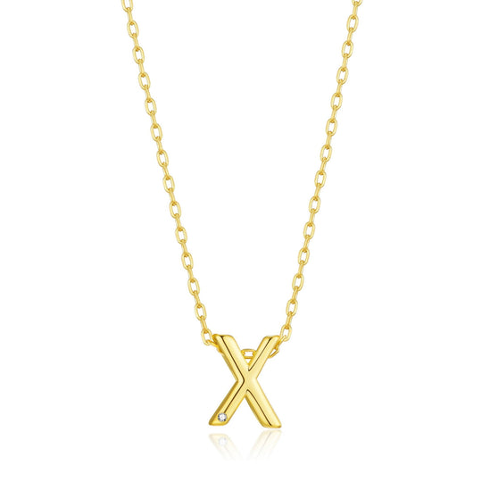 Gold Plated Initial Necklace Letter X Created with Zircondia® Crystals - Philip Jones Jewellery