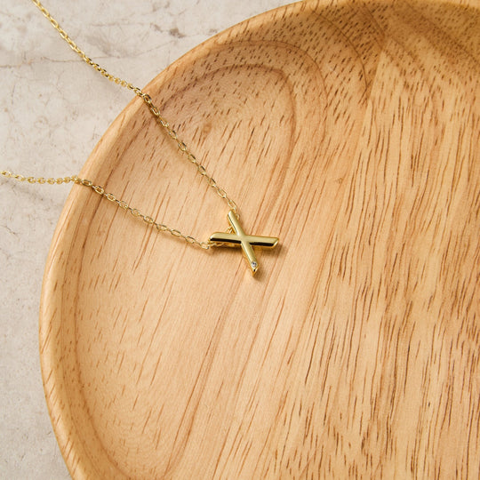 Gold Plated Initial Necklace Letter X Created with Zircondia® Crystals - Philip Jones Jewellery