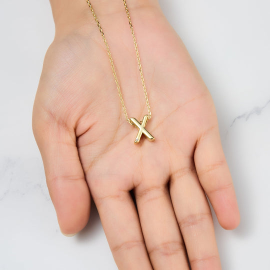 Gold Plated Initial Necklace Letter X Created with Zircondia® Crystals - Philip Jones Jewellery