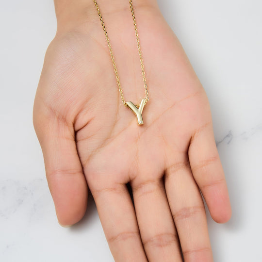 Gold Plated Initial Necklace Letter Y Created with Zircondia® Crystals - Philip Jones Jewellery