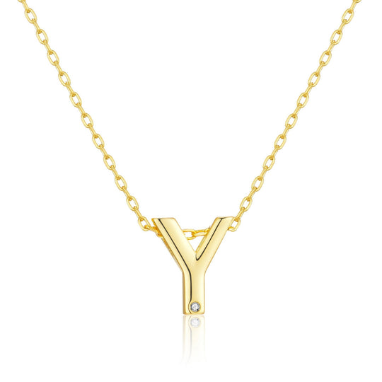 Gold Plated Initial Necklace Letter Y Created with Zircondia® Crystals - Philip Jones Jewellery