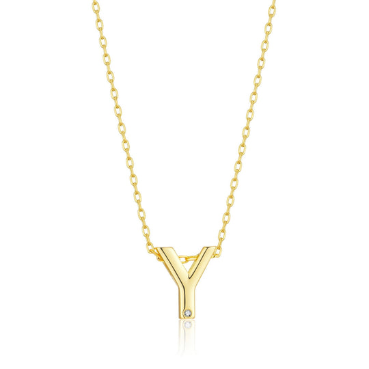 Gold Plated Initial Necklace Letter Y Created with Zircondia® Crystals - Philip Jones Jewellery
