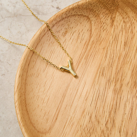 Gold Plated Initial Necklace Letter Y Created with Zircondia® Crystals - Philip Jones Jewellery