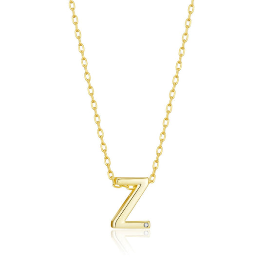 Gold Plated Initial Necklace Letter Z Created with Zircondia® Crystals - Philip Jones Jewellery
