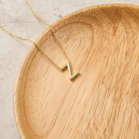Gold Plated Initial Necklace Letter Z Created with Zircondia® Crystals - Philip Jones Jewellery