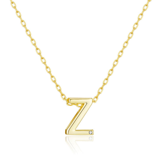 Gold Plated Initial Necklace Letter Z Created with Zircondia® Crystals - Philip Jones Jewellery