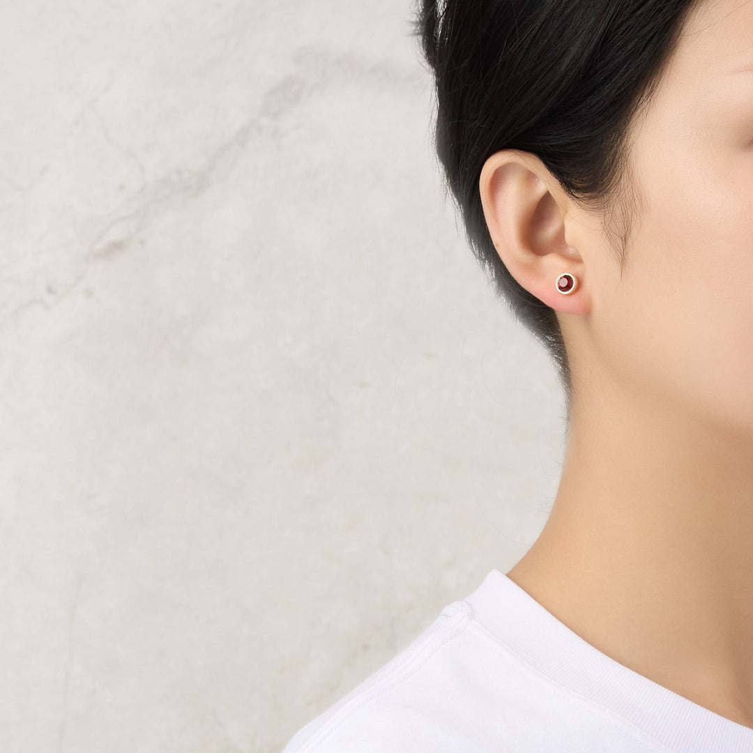Gold Plated January (Garnet) Birthstone Earrings Created with Zircondia® Crystals - Philip Jones Jewellery