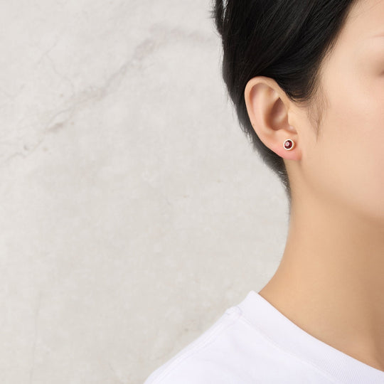 Gold Plated January (Garnet) Birthstone Earrings Created with Zircondia® Crystals - Philip Jones Jewellery