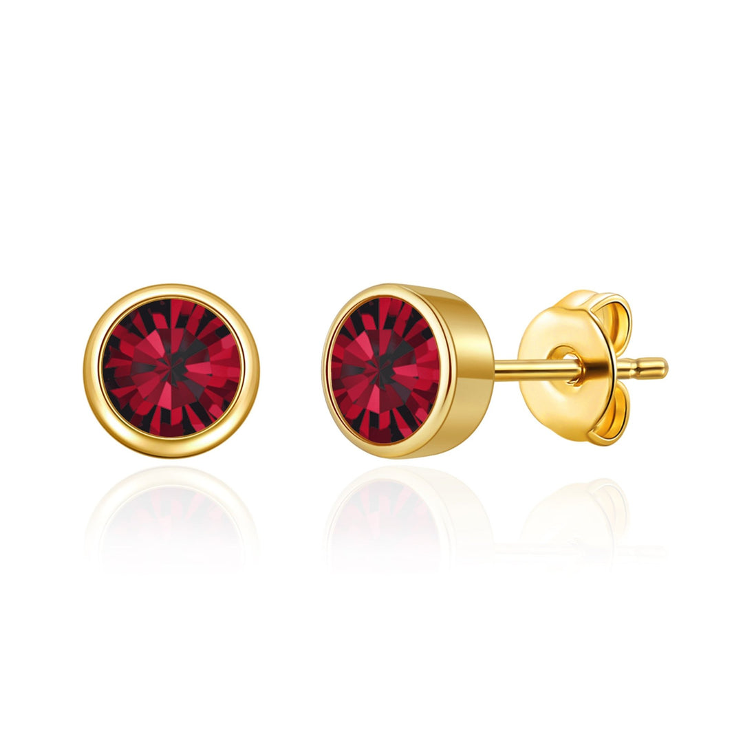 Gold Plated January (Garnet) Birthstone Earrings Created with Zircondia® Crystals - Philip Jones Jewellery