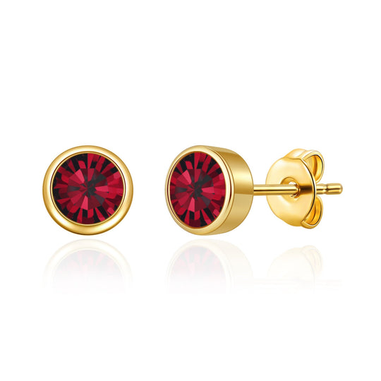 Gold Plated January (Garnet) Birthstone Earrings Created with Zircondia® Crystals - Philip Jones Jewellery