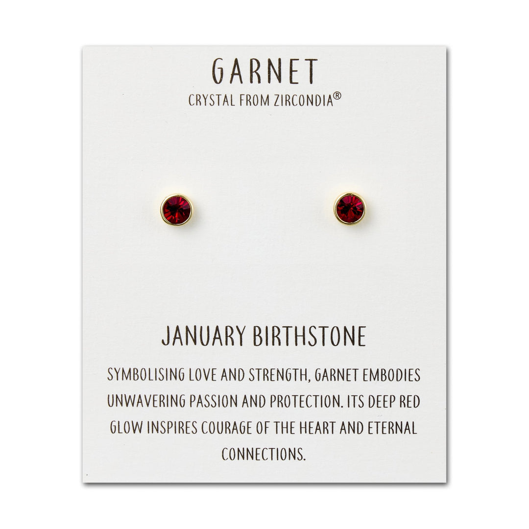 Gold Plated January (Garnet) Birthstone Earrings Created with Zircondia® Crystals - Philip Jones Jewellery