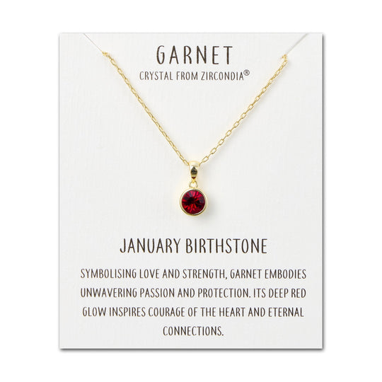 Gold Plated January (Garnet) Birthstone Necklace Created with Zircondia® Crystals - Philip Jones Jewellery