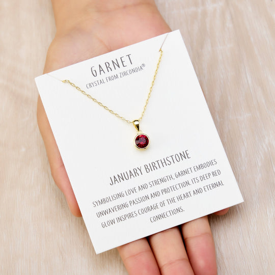 Gold Plated January (Garnet) Birthstone Necklace Created with Zircondia® Crystals - Philip Jones Jewellery