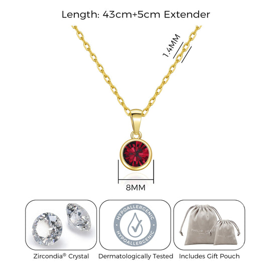 Gold Plated January (Garnet) Birthstone Necklace Created with Zircondia® Crystals - Philip Jones Jewellery