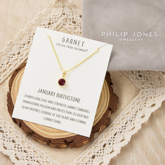 Gold Plated January (Garnet) Birthstone Necklace Created with Zircondia® Crystals - Philip Jones Jewellery