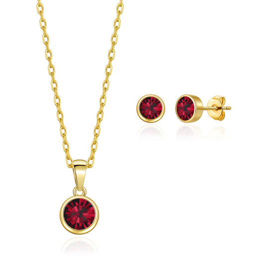 Gold Plated January (Garnet) Birthstone Necklace & Earrings Set Created with Zircondia® Crystals - Philip Jones Jewellery