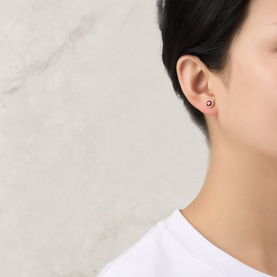 Gold Plated July (Ruby) Birthstone Earrings Created with Zircondia® Crystals - Philip Jones Jewellery