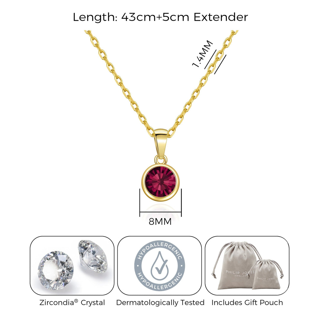 Gold Plated July (Ruby) Birthstone Necklace Created with Zircondia® Crystals - Philip Jones Jewellery