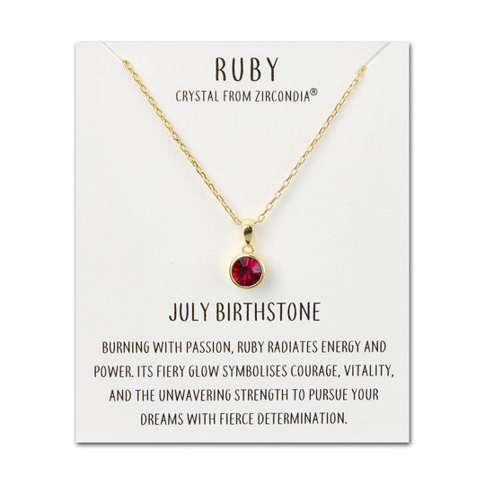 Gold Plated July (Ruby) Birthstone Necklace Created with Zircondia® Crystals - Philip Jones Jewellery