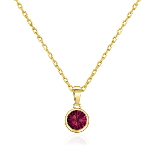 Gold Plated July (Ruby) Birthstone Necklace Created with Zircondia® Crystals - Philip Jones Jewellery