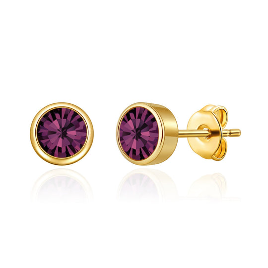 Gold Plated June (Alexandrite) Birthstone Earrings Created with Zircondia® Crystals - Philip Jones Jewellery