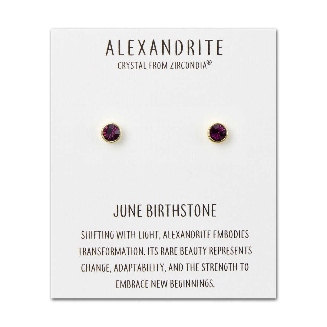 Gold Plated June (Alexandrite) Birthstone Earrings Created with Zircondia® Crystals - Philip Jones Jewellery