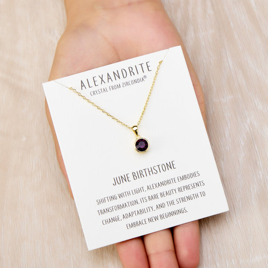 Gold Plated June (Alexandrite) Birthstone Necklace Created with Zircondia® Crystals - Philip Jones Jewellery