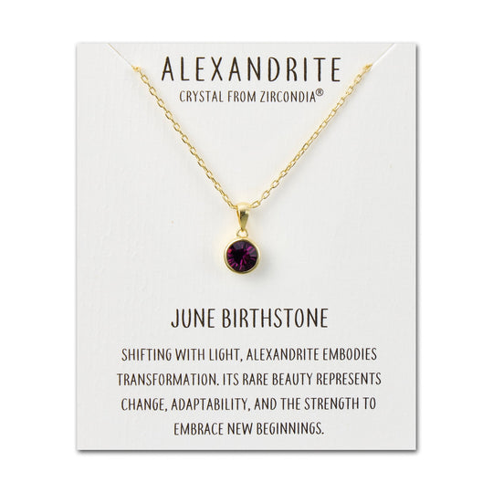 Gold Plated June (Alexandrite) Birthstone Necklace Created with Zircondia® Crystals - Philip Jones Jewellery