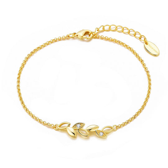 Gold Plated Leaf Chain Bracelet Created with Zircondia® Crystals - Philip Jones Jewellery