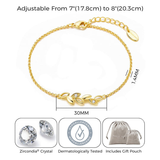 Gold Plated Leaf Chain Bracelet Created with Zircondia® Crystals - Philip Jones Jewellery