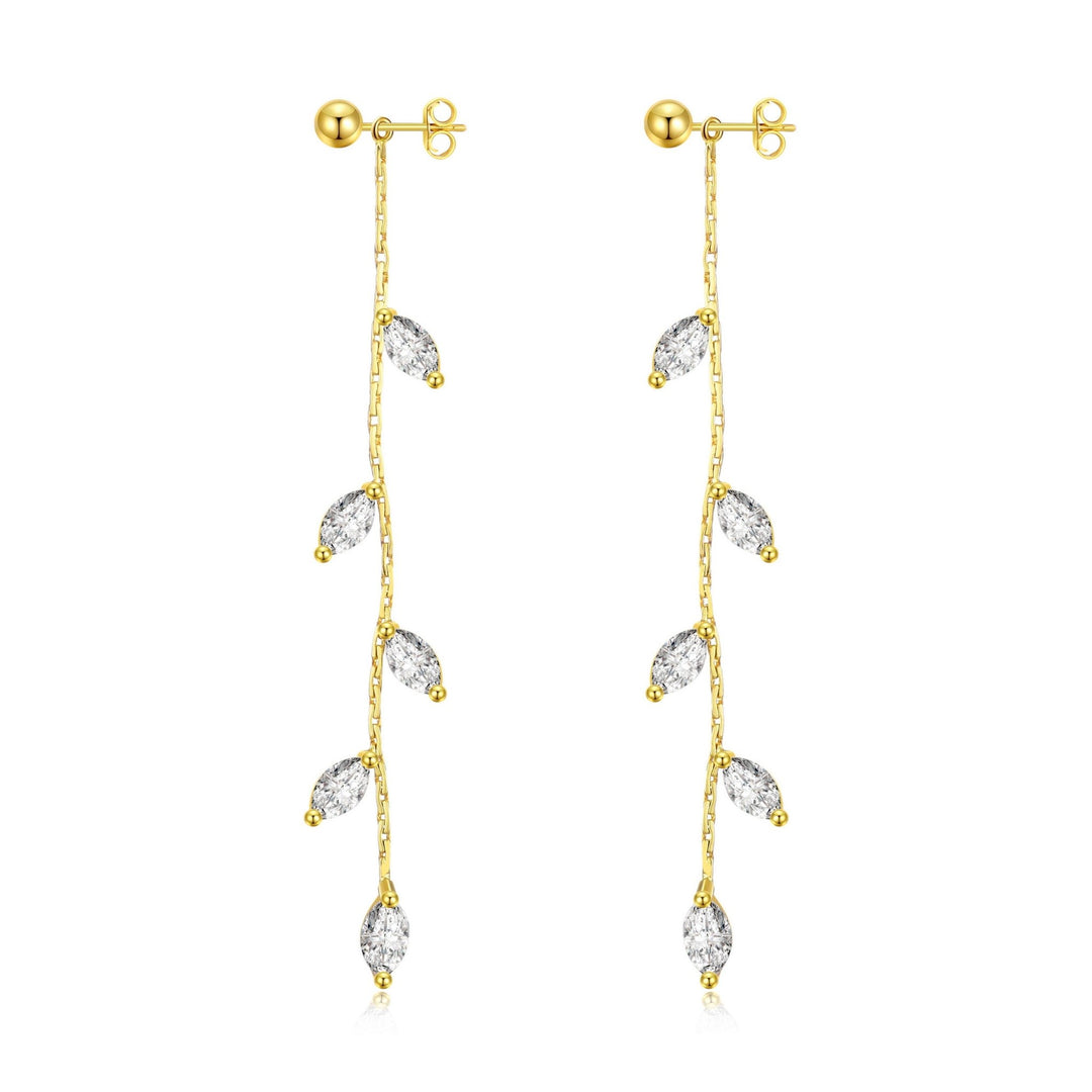 Gold Plated Leaf Dangle Earrings Created with Zircondia® Crystals - Philip Jones Jewellery