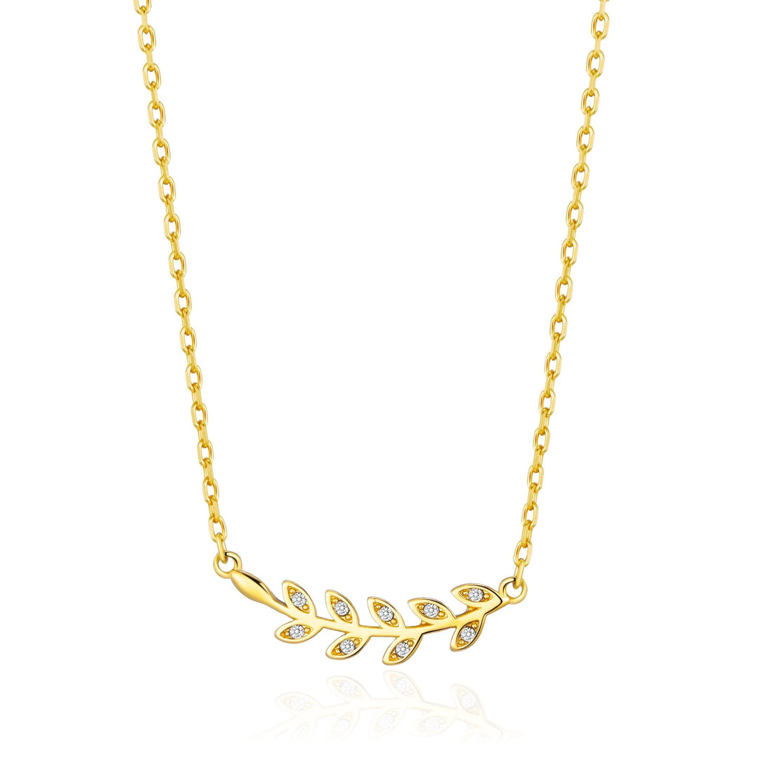 Gold Plated Leaf Necklace Created with Zircondia® Crystals - Philip Jones Jewellery