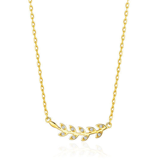 Gold Plated Leaf Necklace Created with Zircondia® Crystals - Philip Jones Jewellery