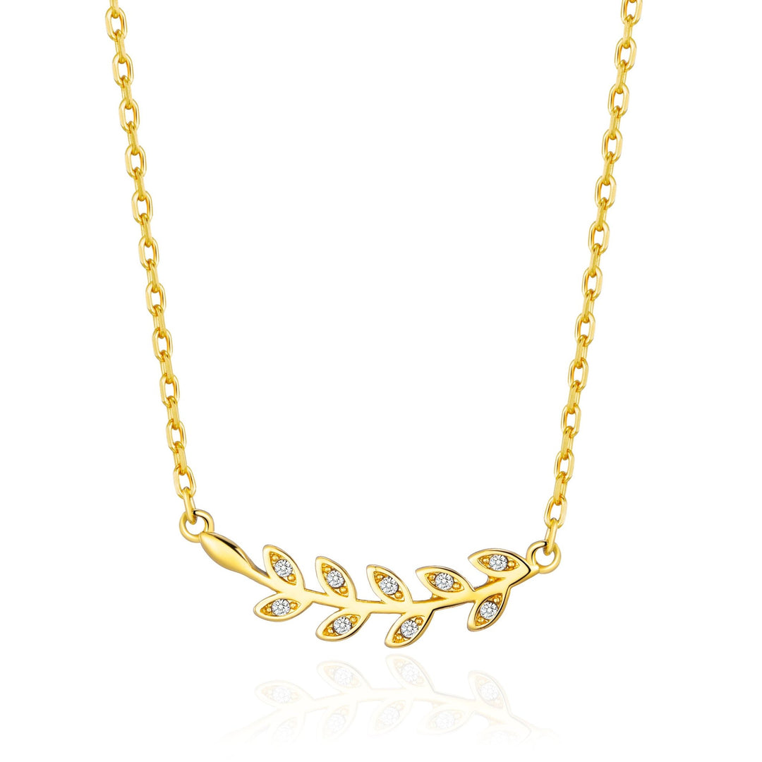 Gold Plated Leaf Necklace Created with Zircondia® Crystals - Philip Jones Jewellery