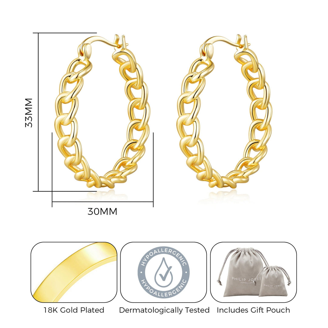 Gold Plated Link Hoop Earrings - Philip Jones Jewellery