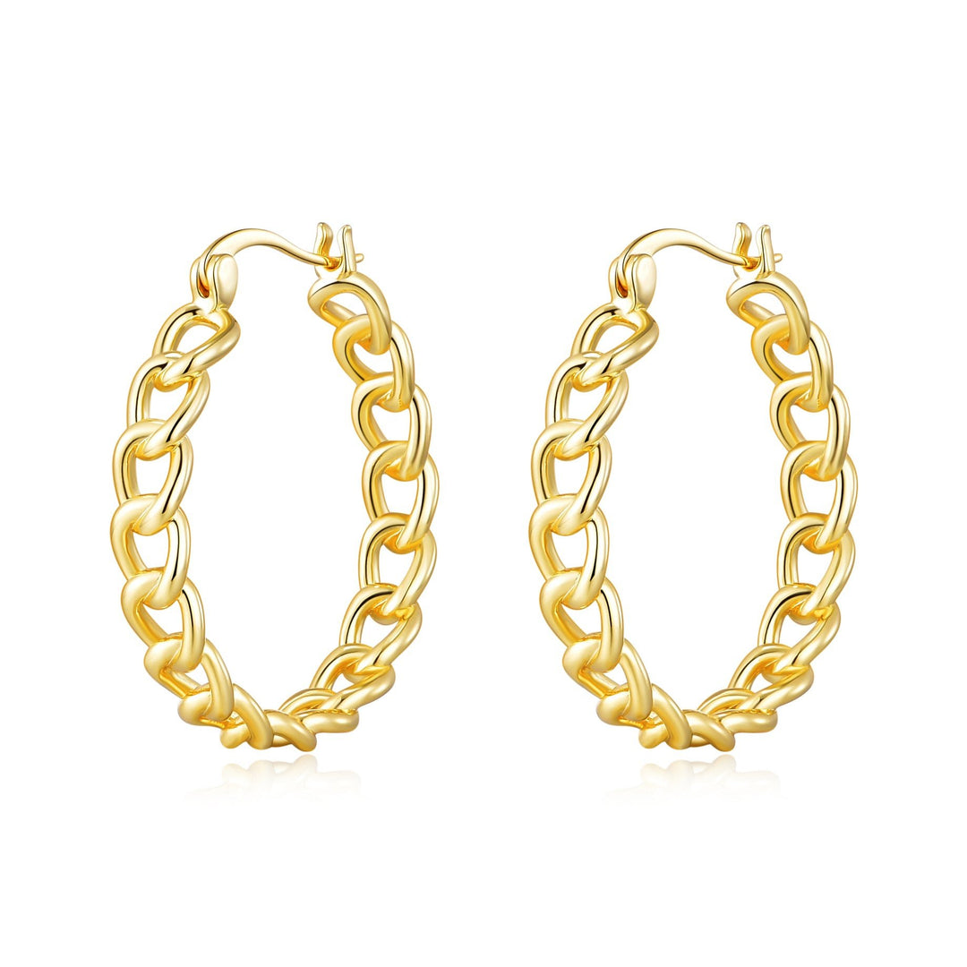 Gold Plated Link Hoop Earrings - Philip Jones Jewellery