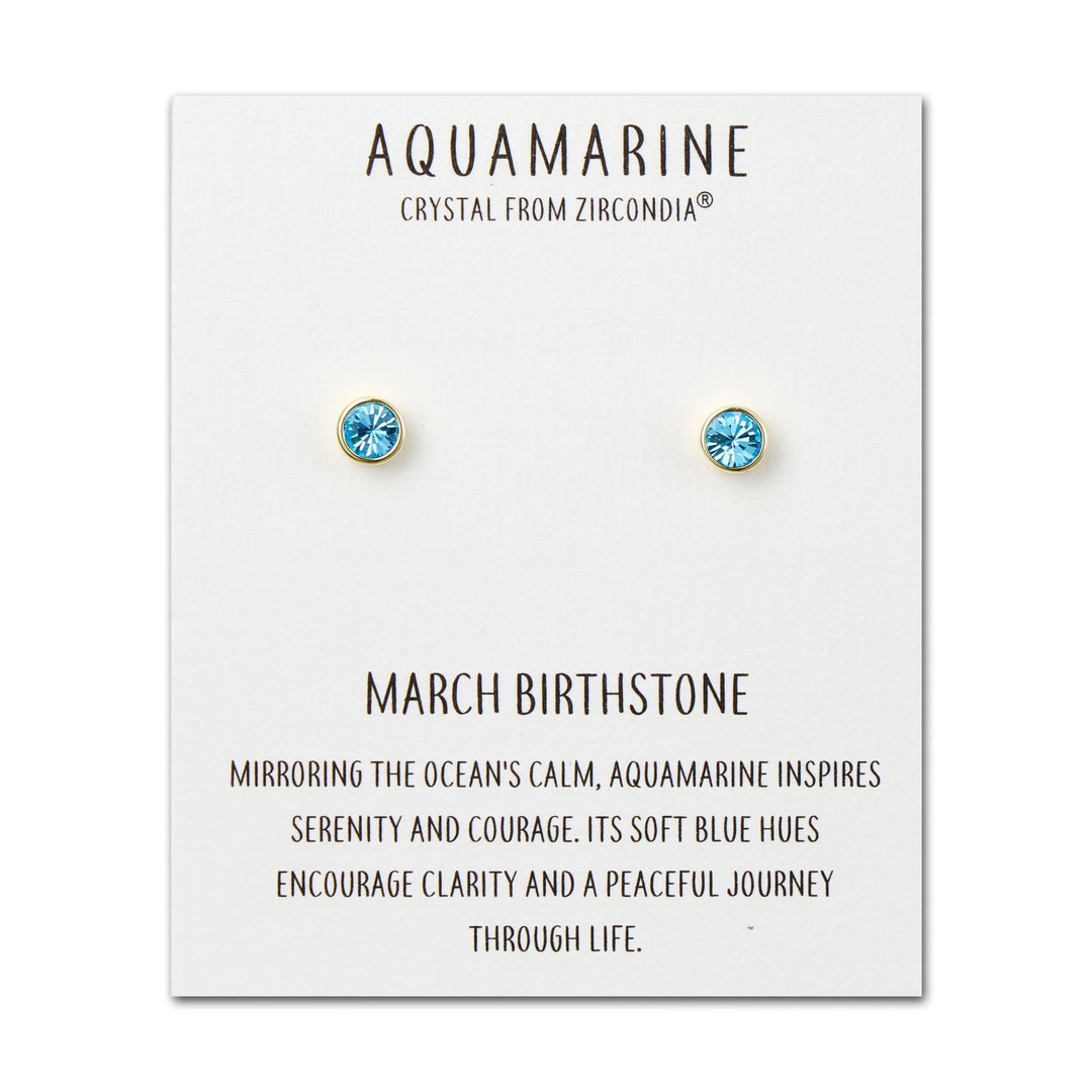 Gold Plated March (Aquamarine) Birthstone Earrings Created with Zircondia® Crystals - Philip Jones Jewellery