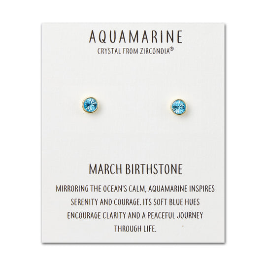 Gold Plated March (Aquamarine) Birthstone Earrings Created with Zircondia® Crystals - Philip Jones Jewellery