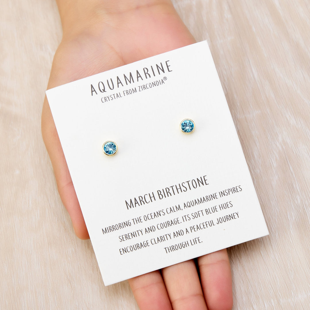 Gold Plated March (Aquamarine) Birthstone Earrings Created with Zircondia® Crystals - Philip Jones Jewellery