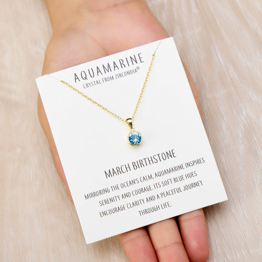 Gold Plated March (Aquamarine) Birthstone Necklace Created with Zircondia® Crystals - Philip Jones Jewellery