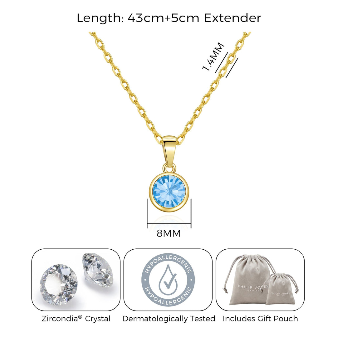 Gold Plated March (Aquamarine) Birthstone Necklace Created with Zircondia® Crystals - Philip Jones Jewellery