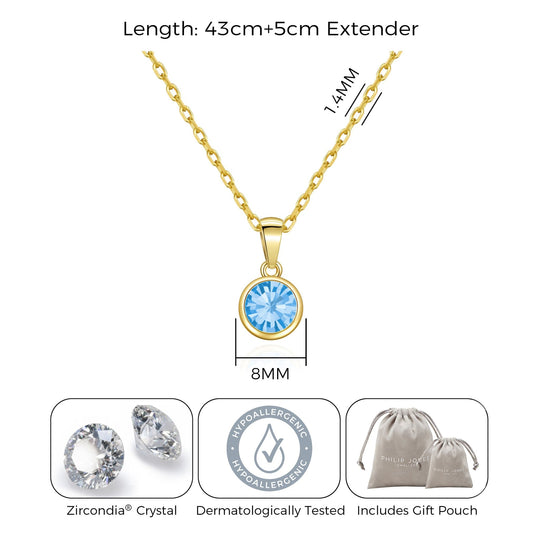 Gold Plated March (Aquamarine) Birthstone Necklace Created with Zircondia® Crystals - Philip Jones Jewellery