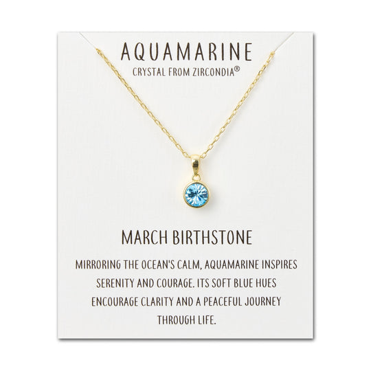 Gold Plated March (Aquamarine) Birthstone Necklace Created with Zircondia® Crystals - Philip Jones Jewellery