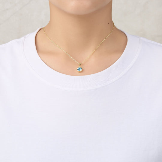 Gold Plated March (Aquamarine) Birthstone Necklace Created with Zircondia® Crystals - Philip Jones Jewellery