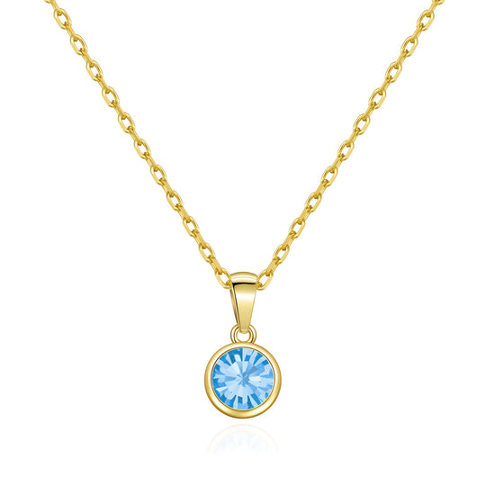 Gold Plated March (Aquamarine) Birthstone Necklace Created with Zircondia® Crystals - Philip Jones Jewellery
