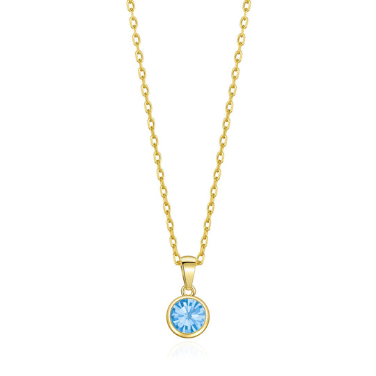 Gold Plated March (Aquamarine) Birthstone Necklace Created with Zircondia® Crystals - Philip Jones Jewellery