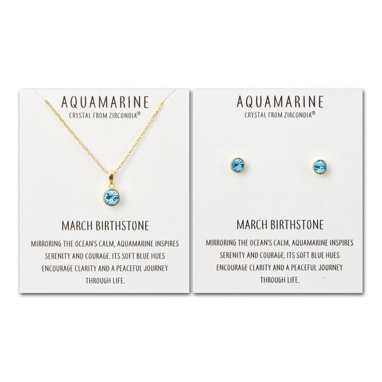 Gold Plated March (Aquamarine) Birthstone Necklace & Earrings Set Created with Zircondia® Crystals - Philip Jones Jewellery