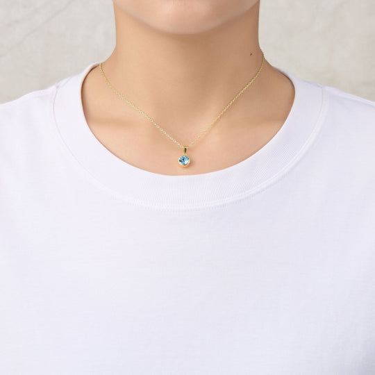 Gold Plated March (Aquamarine) Birthstone Necklace & Earrings Set Created with Zircondia® Crystals - Philip Jones Jewellery