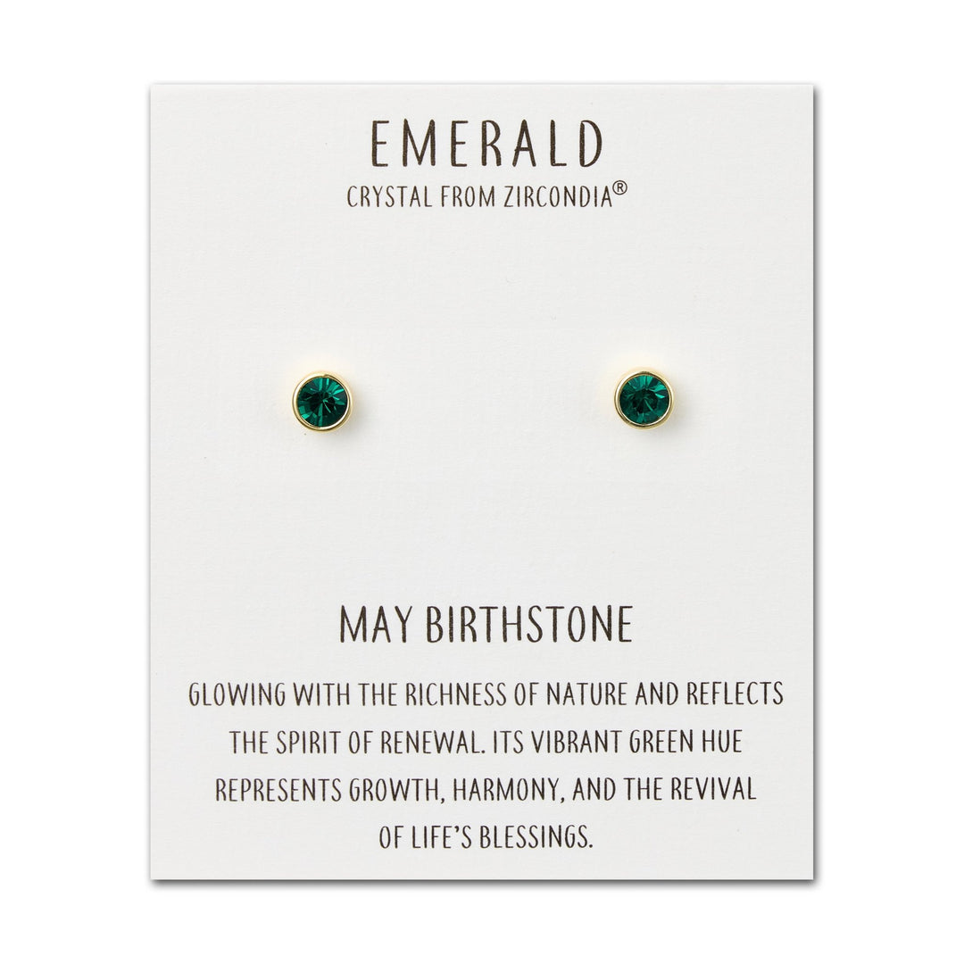 Gold Plated May (Emerald) Birthstone Earrings Created with Zircondia® Crystals - Philip Jones Jewellery